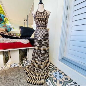 Missoni black gold zigzag chevron knit metallic maxi dress IT 42 US 6